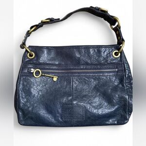 Fossil Black Shoulder Bag with Adjustable Strap and Gold Hardware